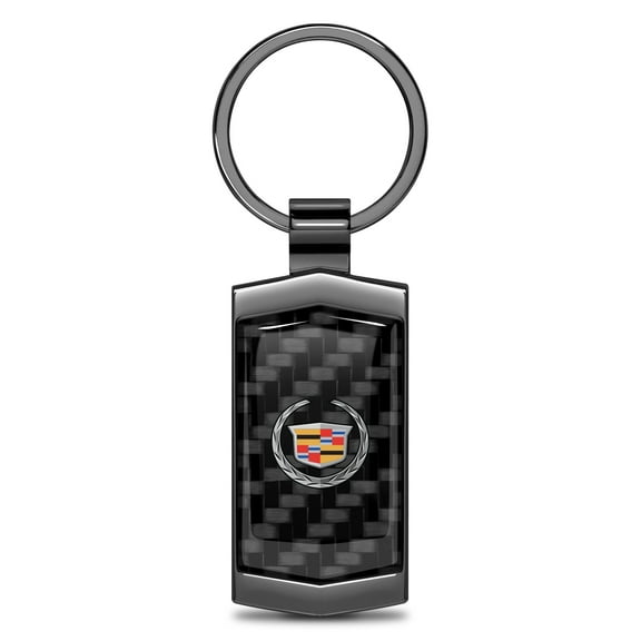 iPick Image for Cadillac Logo Real Black Carbon Fiber Gunmetal Black Case Key Chain, Official Licensed