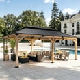 thumbnail image 3 of ALAULM 12'x 20' Outdoor Hardtop Pergola,Wall Mounted Lean to Gazebo with Sloped Sun Panel Roof & Storage Cupboard, Galvanized Metal Frame,Sunshade for Patio, Backyard, Deck and Poolside, 3 of 11