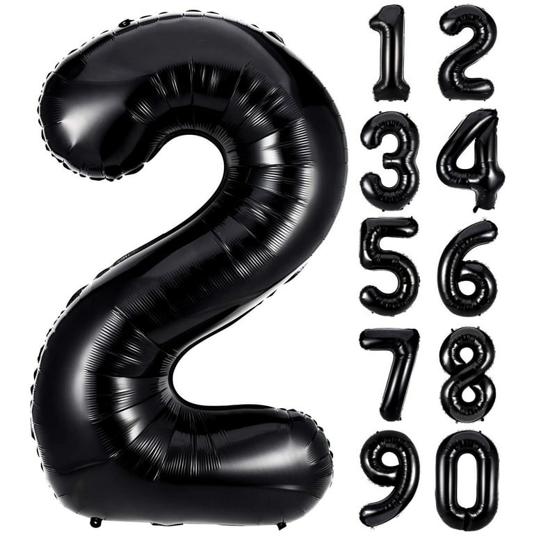 40 Inch Black Number Balloons, Digit Helium Foil Birthday Party Balloons  Number 2 