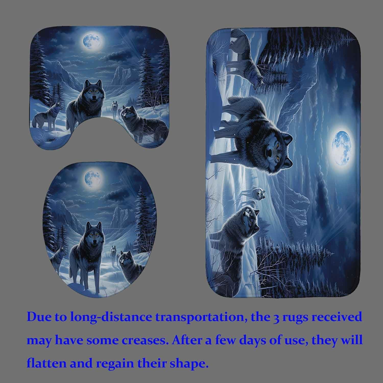 4PCS Wolf Shower Curtain Set, Wild Animal Wildlife Wolves Bathroom Decor, Waterproof Fabric Teal Shower Curtain, Non-Slip Bath Mat Bathroom Rugs, Wolf Gifts for Men Teen Boys