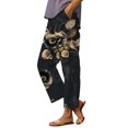 thumbnail image 2 of Women's Casual Pants Women'S Casual Boho Floral Print Stripe Cotton Linen Pants Elastic Waisted Summer Spring Beach Baggy,Black Women's Casual Pants XL, 2 of 4