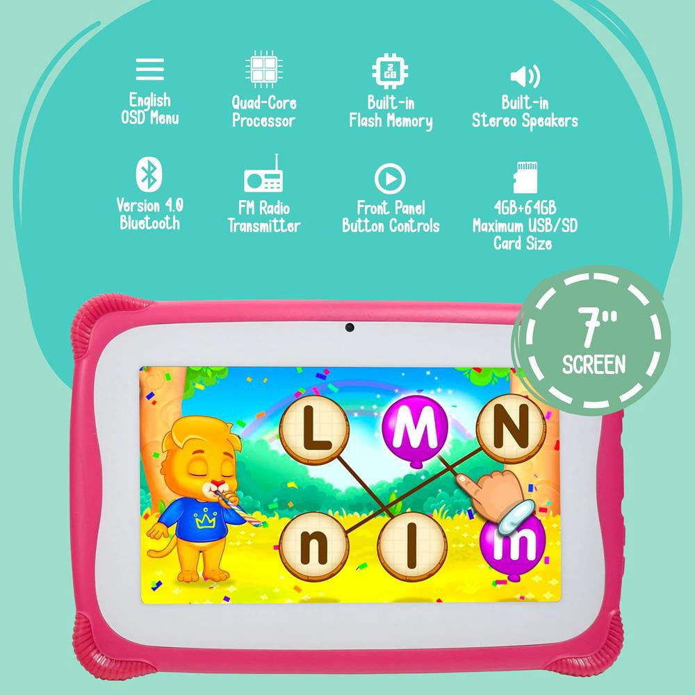 Pyle Kids Tablet W/ Stylus Pen 7 Inch Wi-Fi Android 10 Children Tablet 1GB RAM 8 gb Storage (Pink)