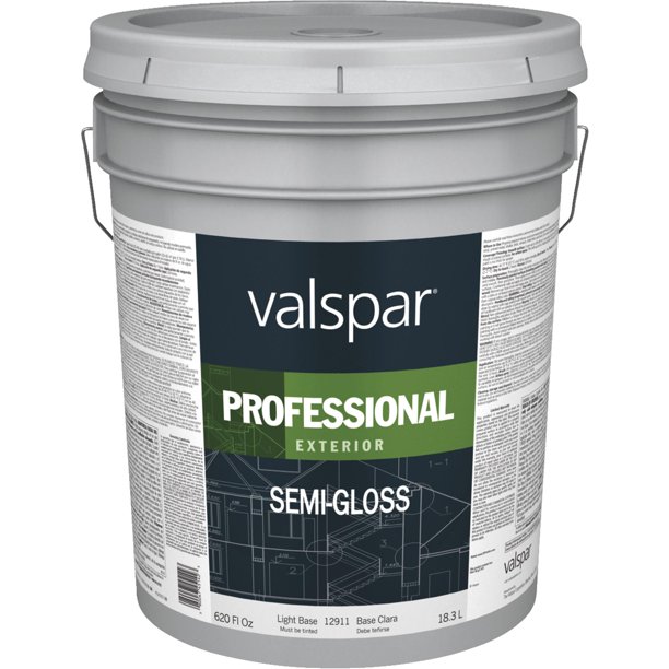 Valspar 12911 Exterior House Paint, SemiGloss, Light Base, 5 gal Pail