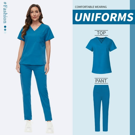 VIAOLI Women's Scrubs Set - Soft Stretch V-Neck Top & Elastic Waist Pants for Medical Professionals, 12 Colors