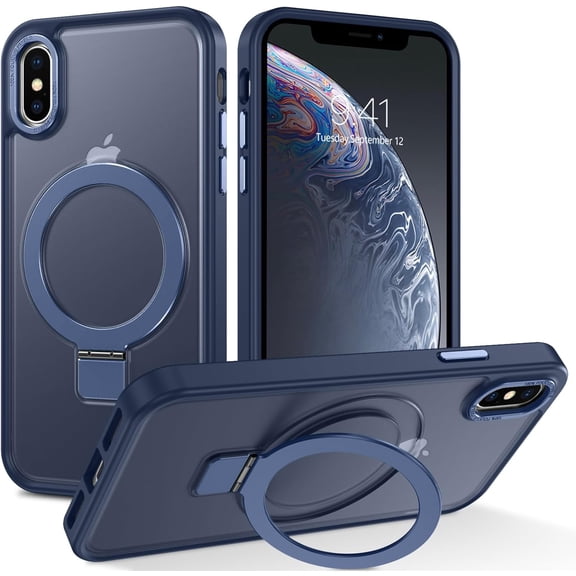 for iPhone Xs Case , iPhone X Case with Ring [Compatible with Magsafe], Full Body Protective Cover Slim Shockproof Kickstand Phone Case for Apple iPhone X/XS 5.8", Blue