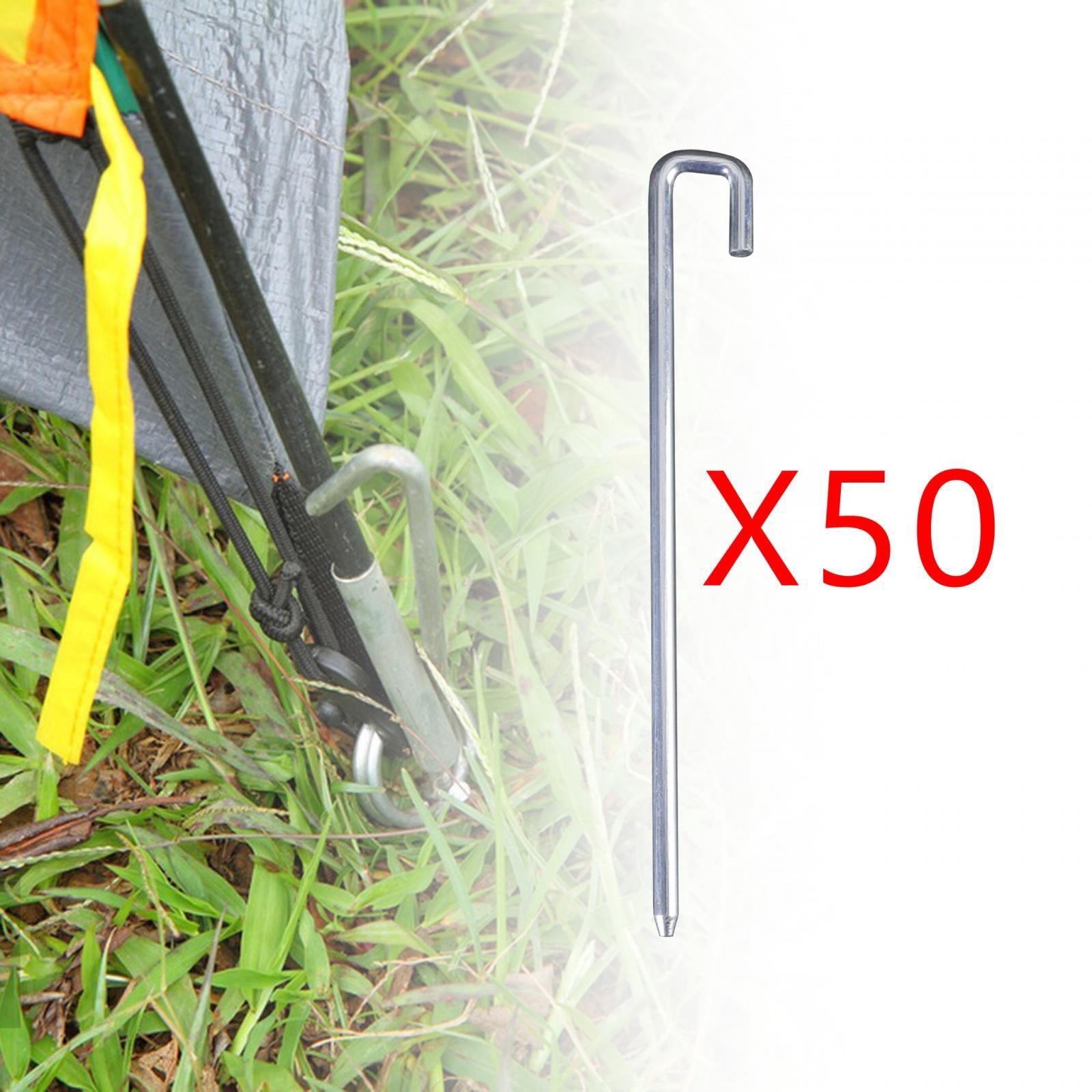 50Pcs Tent Pegs 25cm Garden Stakes Nails U Shape Hook Aluminum Alloy Sturdy