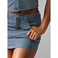 thumbnail image 6 of Dark Wash Railroad Stripe Denim Mini Skirt Button Front High Waisted Fitted, 6 of 6