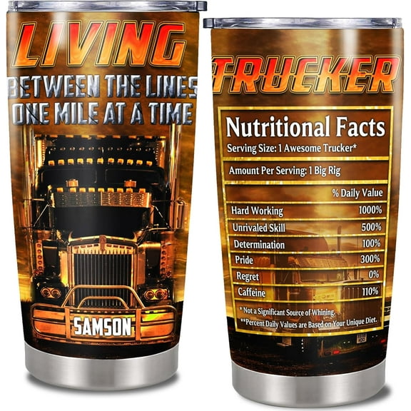 Personalized Truck Tumbler With Lid Custom Name Trucks Driver Stainless Steel Coffee Travel Mug Insulated Cup 20oz 30oz Tumblers Appreciation Gifts For Dad Men Truckers Husband Birthday