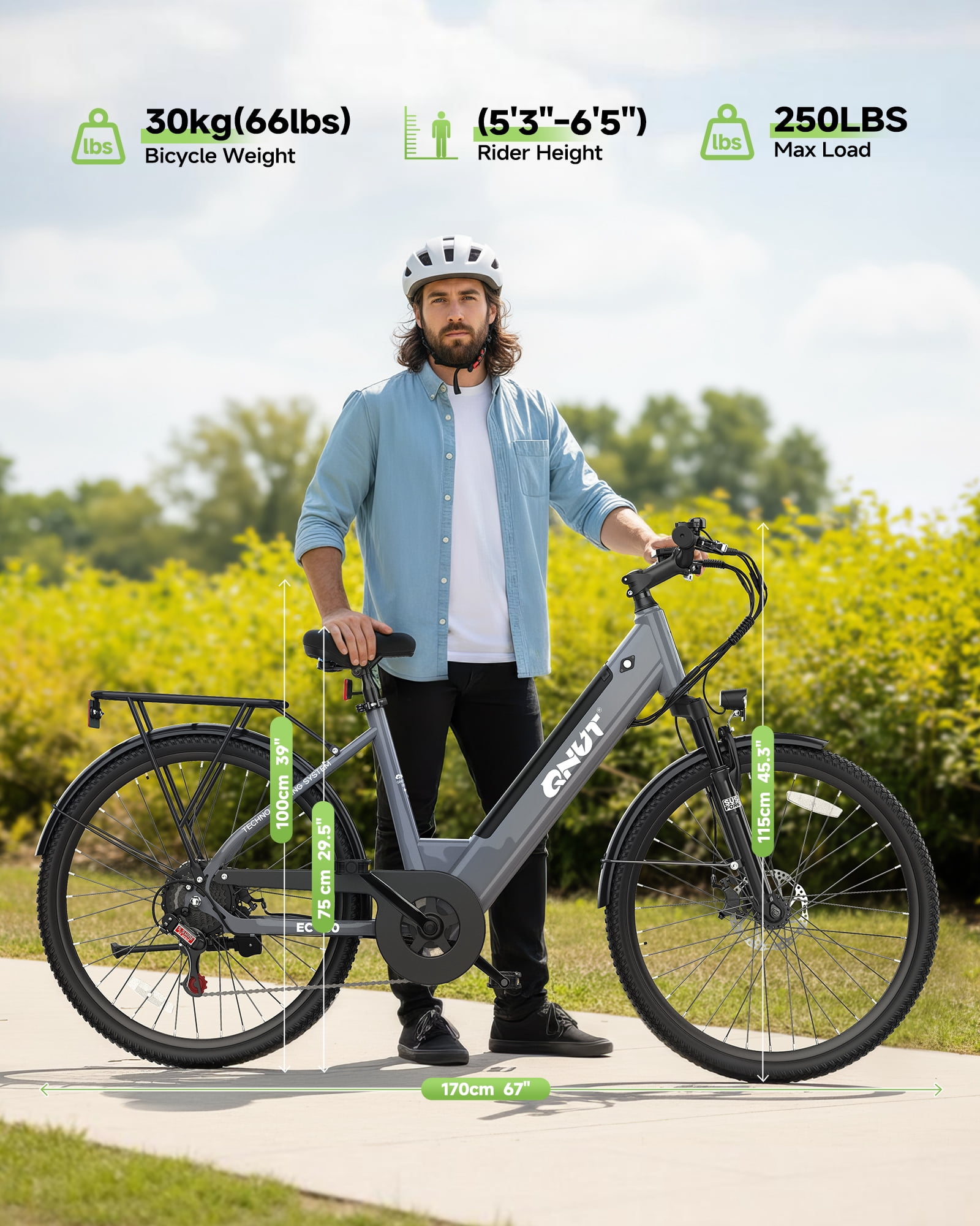QNUT Electric Bike , 26" 1200W Peak with 48V Battery 7 Speed 20MPH 65 Miles Ebike Step Through Commuter E bike for Adults