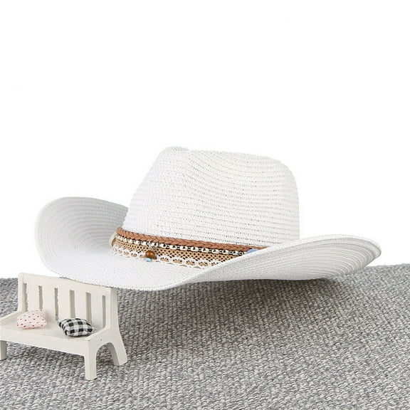 Ycuke Straw Cowboy Hat Men Straw Cowgirl Hat Cowboy Hats for Men Straw Hats for Men Straw Cowboy Hats for Men Womens Cowboy Hats Mens Straw Cowboy Hat Mens Cowboy Hat White One Size