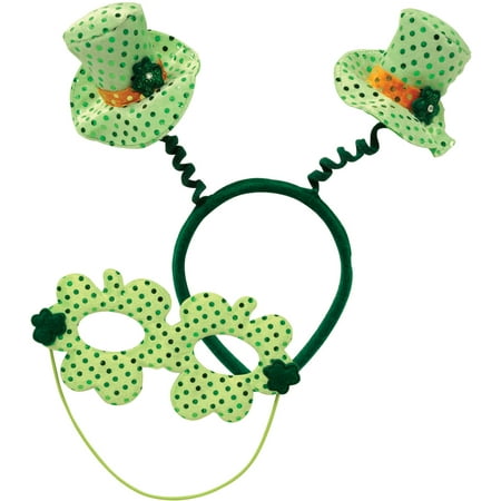 Saint Patrick's Day Green Top Hat Head Bopper Headband With Mask Accessory
