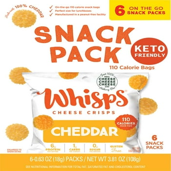 Whisps Cheddar Cheese Crisps, 0.63 oz, Keto Friendly Snacks, 6 Count