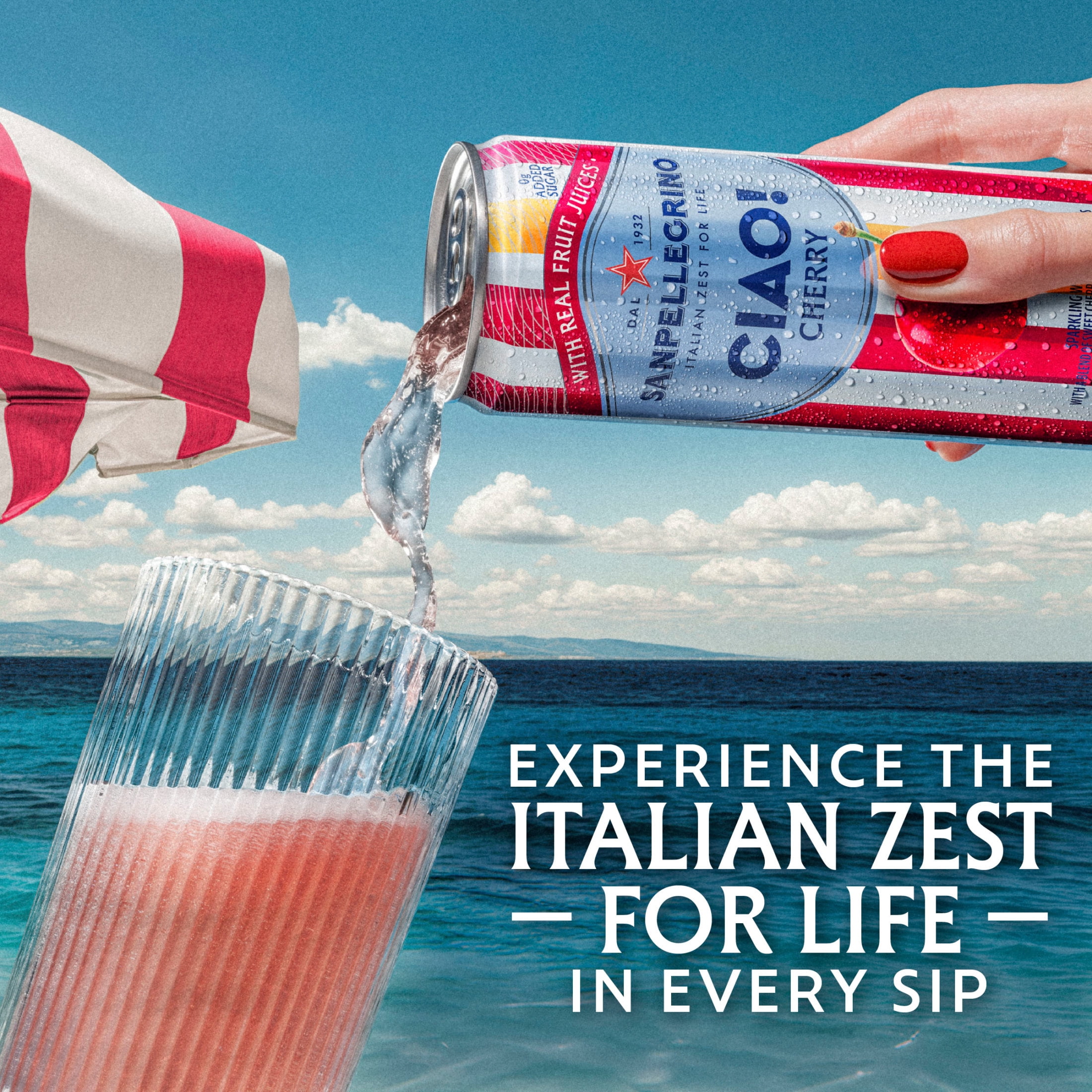 Sanpellegrino CIAO Cherry Sparkling Flavored Water with Real Fruit Juices, 24-Pack