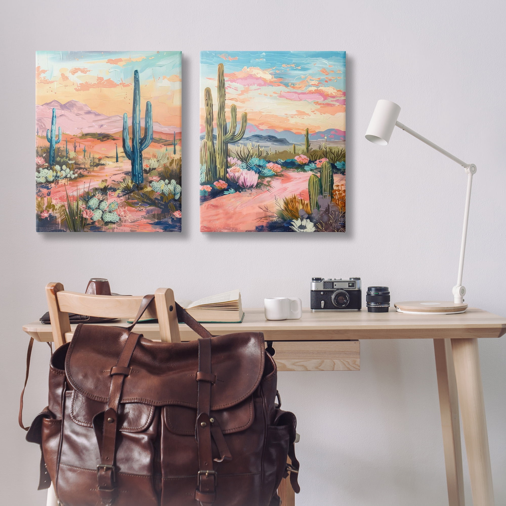 Stupell Industries Cactus Paths & Sunset Landscape & Nature Painting Wrapped Canvas Art Print Wall Art, 24 x 30, Set of 2