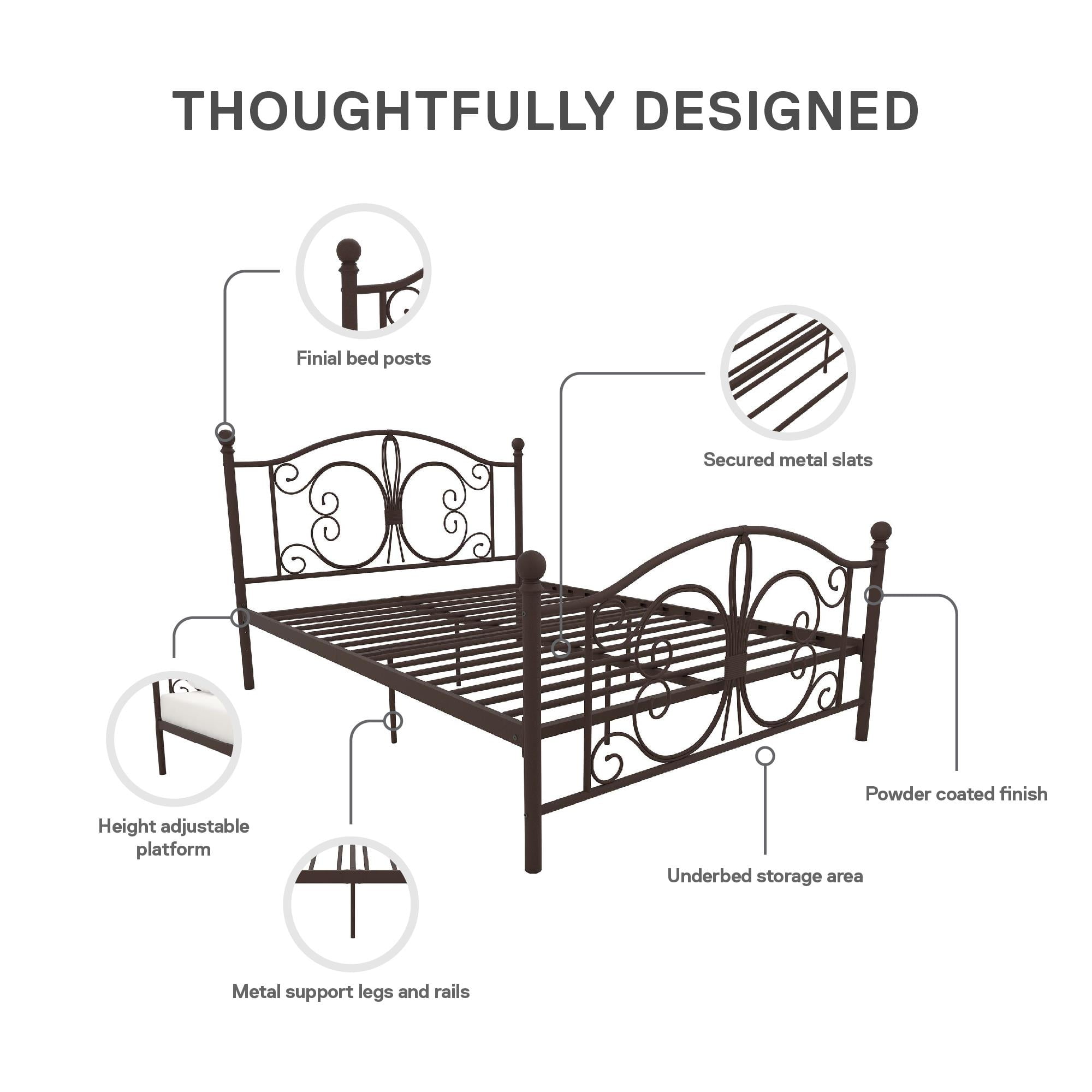 DHP Bombay Metal Platform Bed Frame With Headboard, Queen, Bronze ...