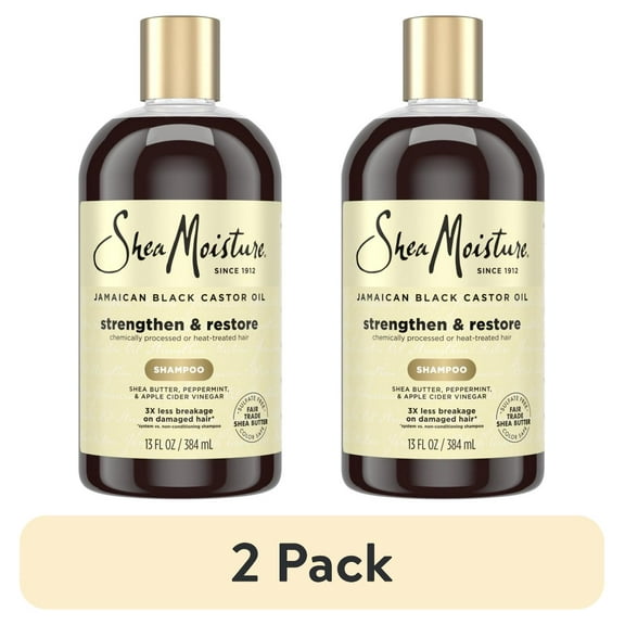 (2 pack) SheaMoisture Strengthen And Restore Shampoo 100% Pure Jamaican Black Castor Oil, 13 fl oz