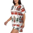 thumbnail image 5 of Lafuoo Christmas Houses Pattern Women's Round Neck Short Sleeve Pajamas Set, Button Pajamas Elastic Band Pajamas Home Wear-Medium, 5 of 9