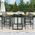 thumbnail image 2 of 5 Pcs Steel Outdoor Dining Set, Rectangular Metal Table with 4 Single Dining Chairs and Wood Armrest, 2 of 8