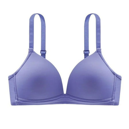 

Mesh Liner Wheel-Free Bra Thin Wide Shoulder Strap Push-up Brassiere Underwear Seamless Design Solid Color Daily Bandeau 3/4 Cup Blue 36/80
