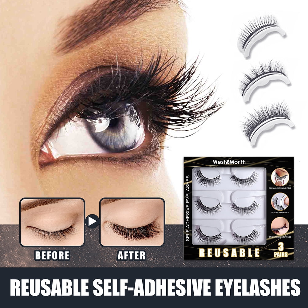 3 Pair Self Adhesive Eyelashes No Eyeliner or Glue Needed Reusable Natural False Eyelashes Gift for Women Natural Look