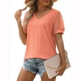 thumbnail image 3 of Womens Summer Tops 2023 Pejock Women V Neck T Shirts Swiss Dot Puff Sleeve Tops Loose Casual T-Shirt Soild Cotton Tee Plus Size Loose Comfy Tee Tops Blouse Pink S (US Size:4), 3 of 6