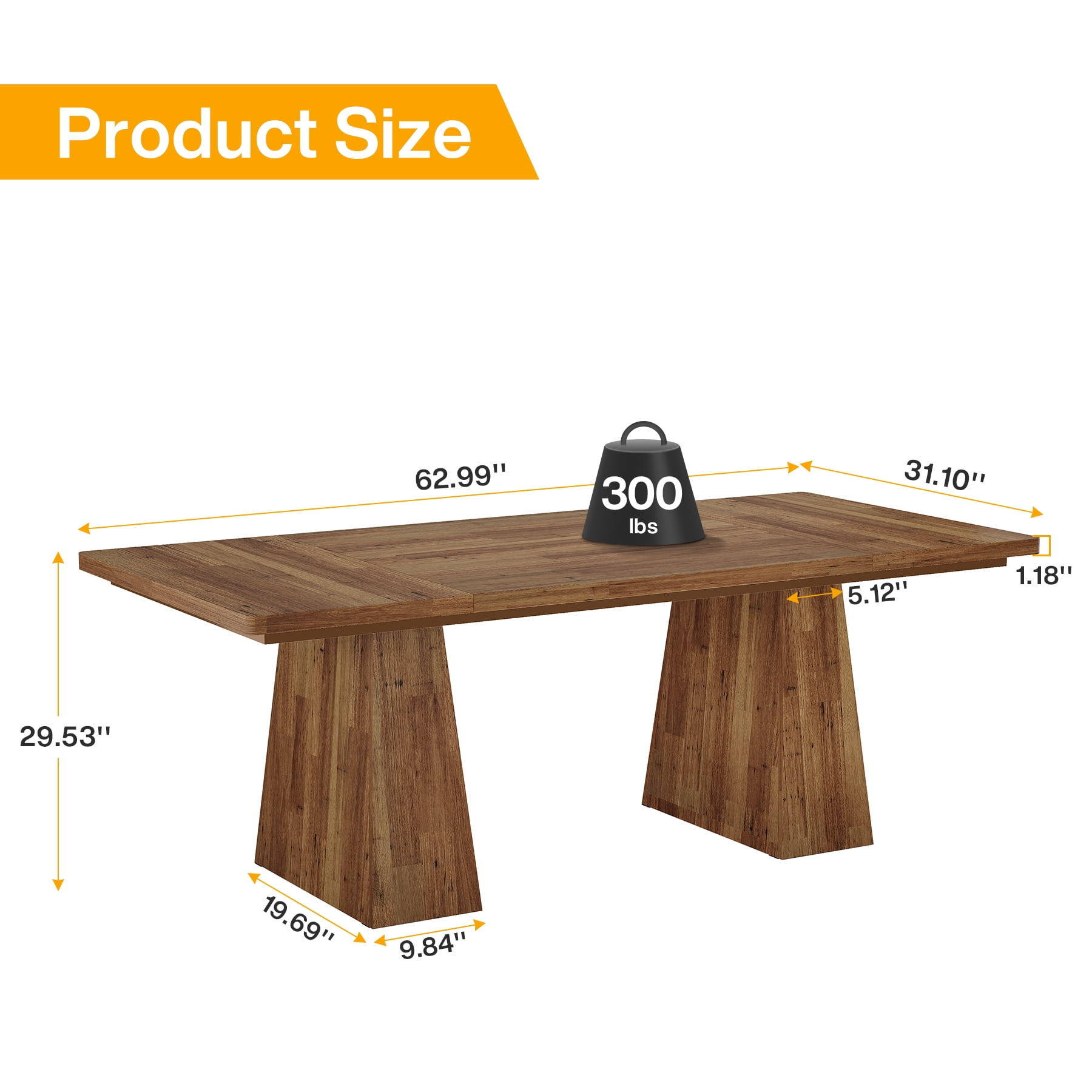 Finmind 63-inch Farmhouse Dining Table for 4-6 People, Modern Wooden Rectangular Kitchen Table for Dining Room, Light Brown