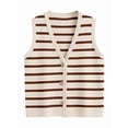 thumbnail image 3 of Women'S Knit Striped Vest Sleeveless Button Down Cardigan Short Cropped Sweater Waistcoat Brown S, 3 of 8