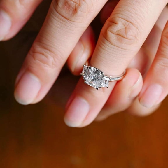 vylahjewellery Three Stone Radiant Cut Moissanite Engagement Ring, Anniversary Wedding Ring, 925 Sterling Silver Promise Ring, Birthday Gift for Women
