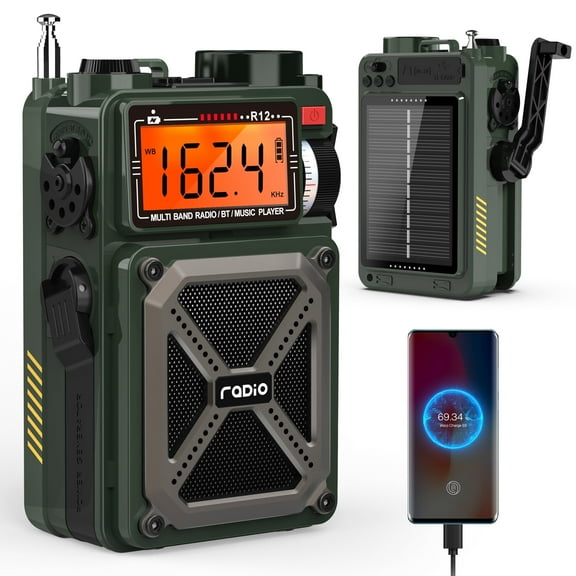 Greadio Portable AM FM Shortwave Radio with Bluetooth, NOAA Weather Radio with Hand Crank