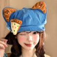 thumbnail image 5 of Slccxzc Cute Denim Cat Ear Beret Hat, Foldable Octagonal Newsboy Cap, 5 of 7