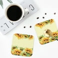 thumbnail image 4 of Vsdgher Sunflowers On A Yellow Background Leather Coasters for Drinks, Durable Drink Coasters 4 Set for Tabletop Protection, Luxurious Home Décor and Housewarming Gift ( {designName})Square, 4 of 6