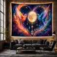 thumbnail image 6 of Moon Stars Two with Iridescent Hummingbirds Facing Each, Mystical Fantasy for Space Lovers, Galaxy Room Decor, Housewarming Gift, Tapestry Wall Hanging for Bedroom and Dorm, 6 of 7