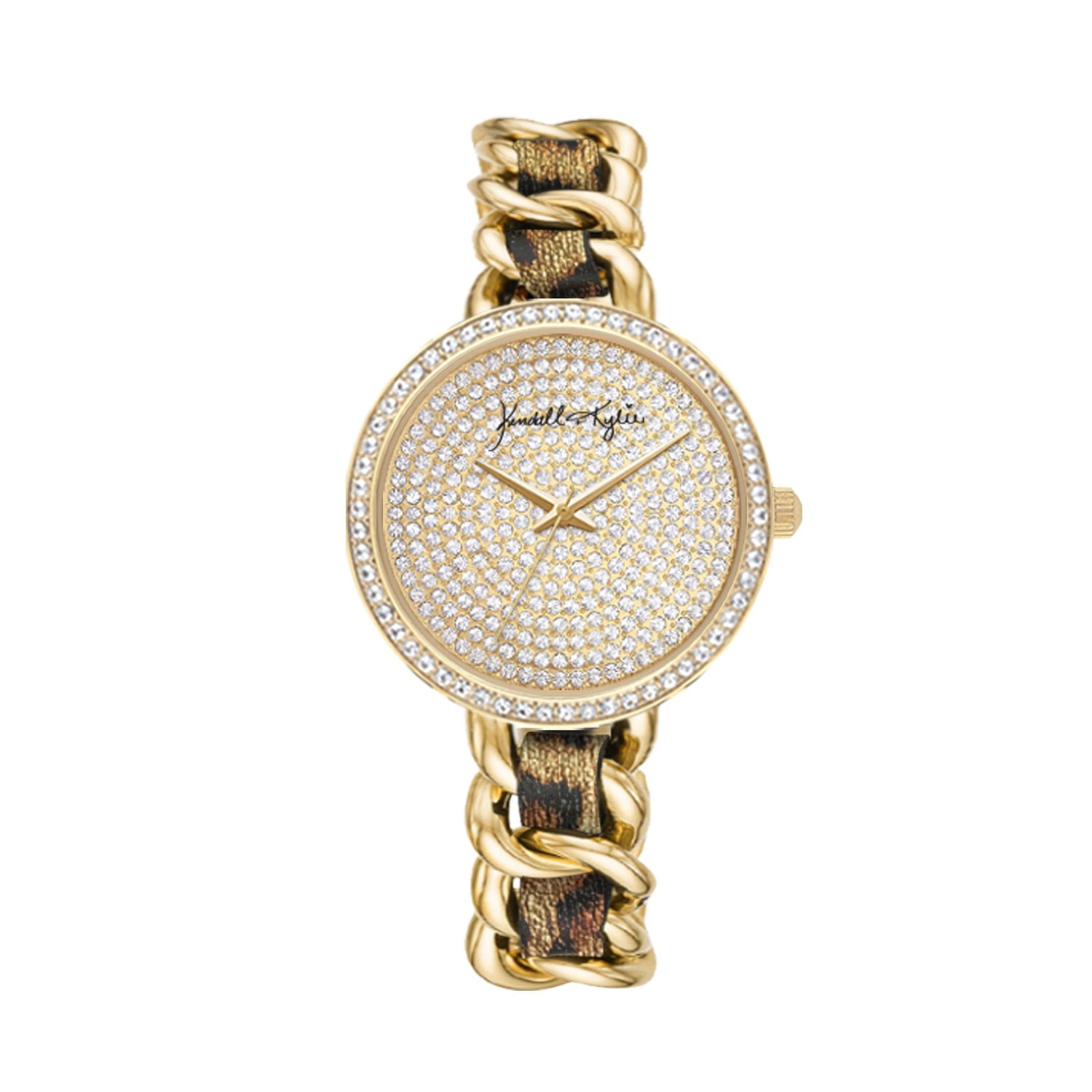 Kendall + Kylie: Gold Toned Metal and Braided Vegan Leather Leopard Print Analog Watch