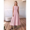 thumbnail image 4 of Women's Summer Midi Dresses Sleeveless Crewneck Beach Boho Casual Loose Long Flowy Sundress Pink S, 4 of 7