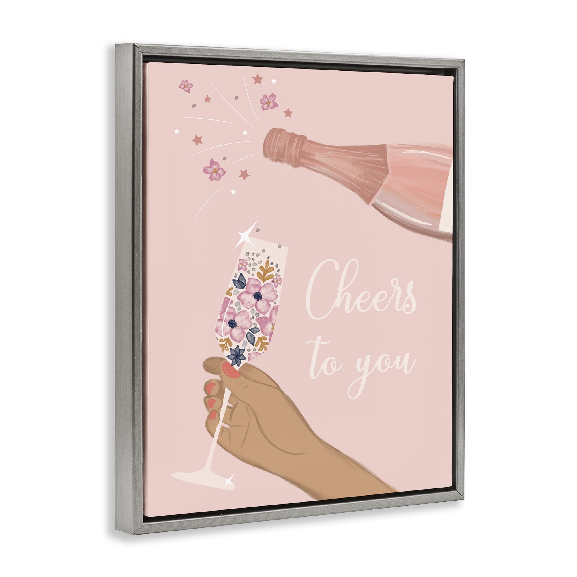 Stupell Industries Cheers To You Champagne Food & Beverage Painting Gray Floater Framed Art Print Wall Art, 25 x 31