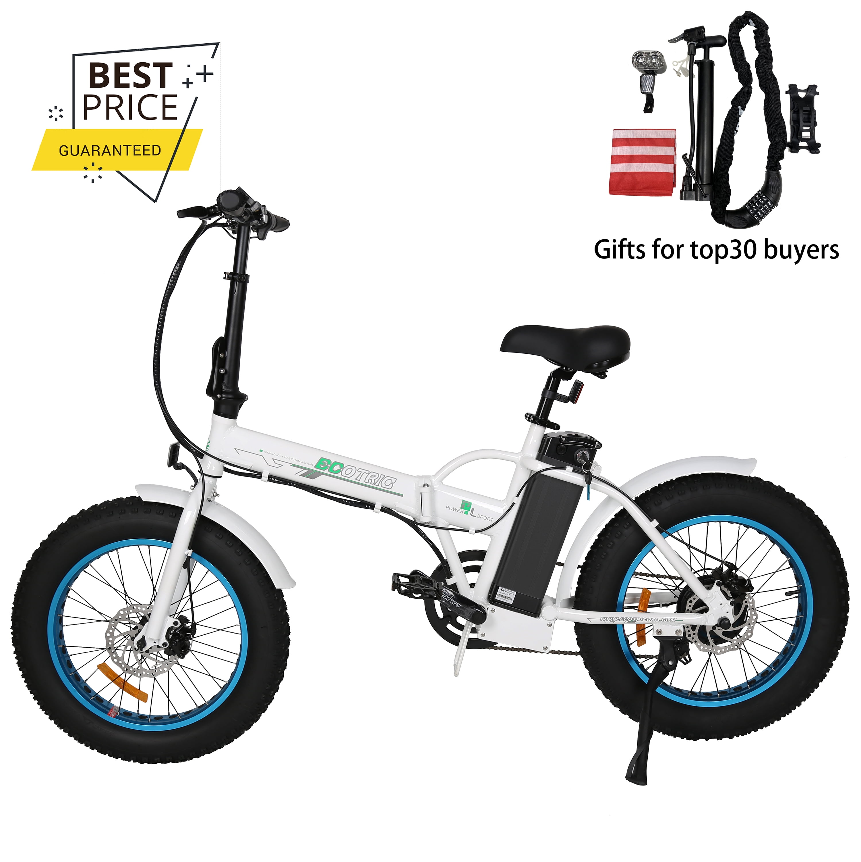 Ecotric Folding 20" 500W 36V Fat tire Electric Bicycle eBike Pedal
