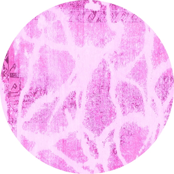 Ahgly Company Indoor Round Abstract Pink Modern Area Rugs, 3' Round