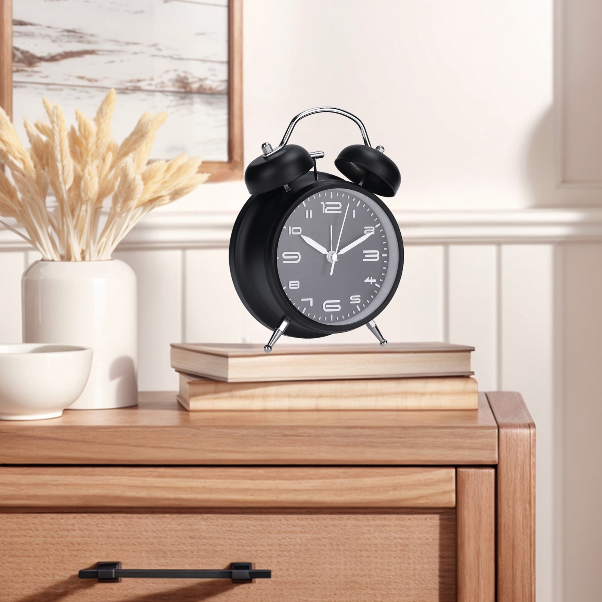 Unique Bargains Old Fashioned Loud Alarm Clock with Night Light Black