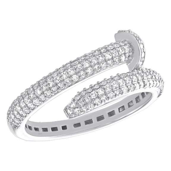 10K White Gold Round Diamond Spiral Nail Statement Band 9mm Pave Ring 1/2 CT.