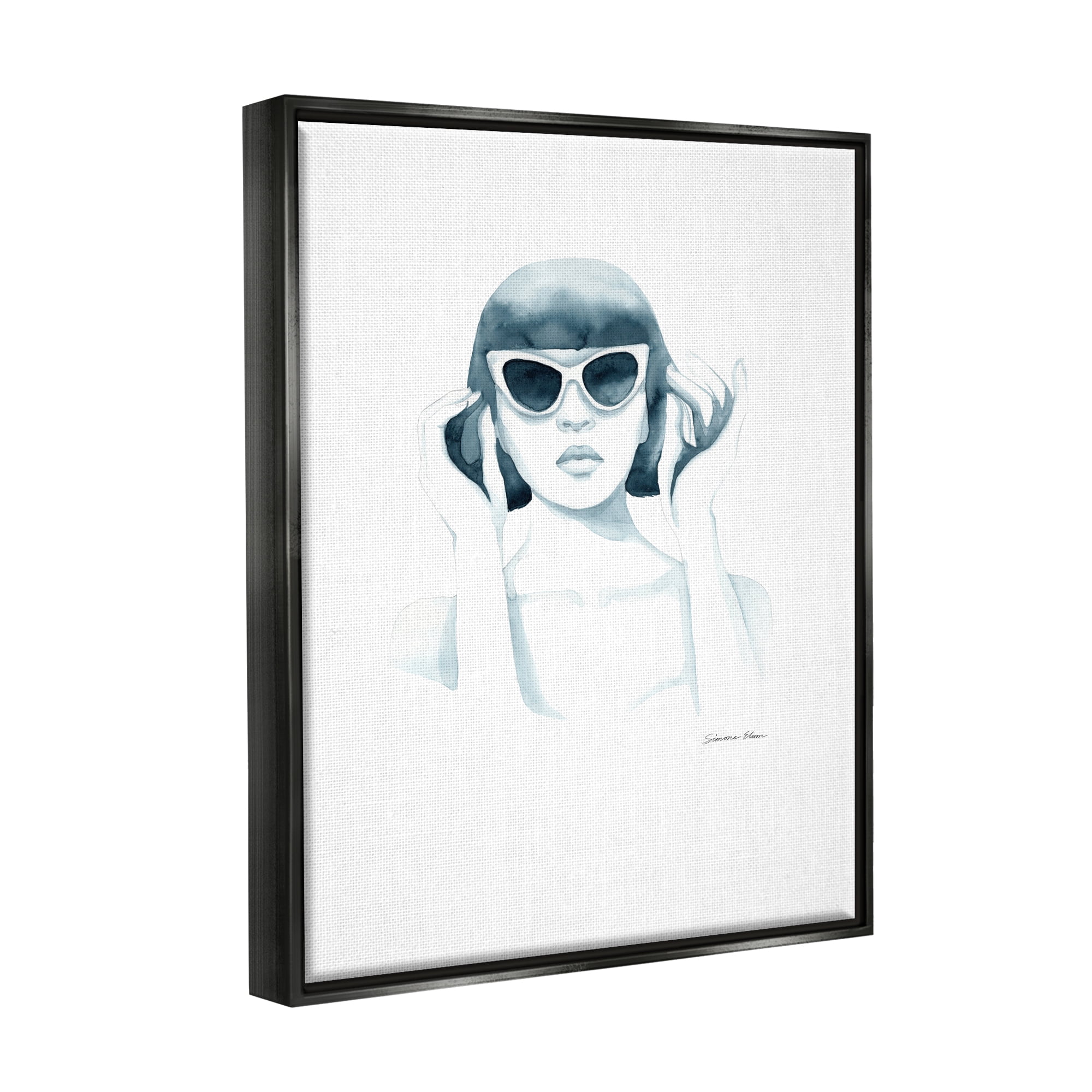 Stupell Industries Girl in Retro Sunglasses Beauty & Fashion Painting Black Floater Framed Art Print Wall Art, 25 x 31