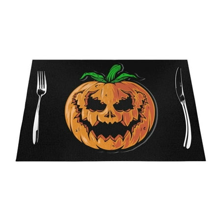 

XMXT Woven Placemats Set of 4 Crazy Pumpkin Ghost Faces Stain Resistant Table Runner Anti-Skid Place Mats for Dining Table 12 x 18 inches