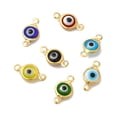 thumbnail image 5 of 100 pc Ion Plating(IP) 304 Stainless Steel Connector Charms Flat Round Links with Pattern with Glass Enamel Real 18K Gold Plated Mixed Color 13x6.5x2.5mm Hole: 1.5mm, 5 of 5