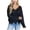 Black, variant on Women's Casual Sweater Fall Sexy V Neck Off Shoulder Rib Knit Top Fashion Raw Edge Fringe Long Sleeve Babydoll Pullover