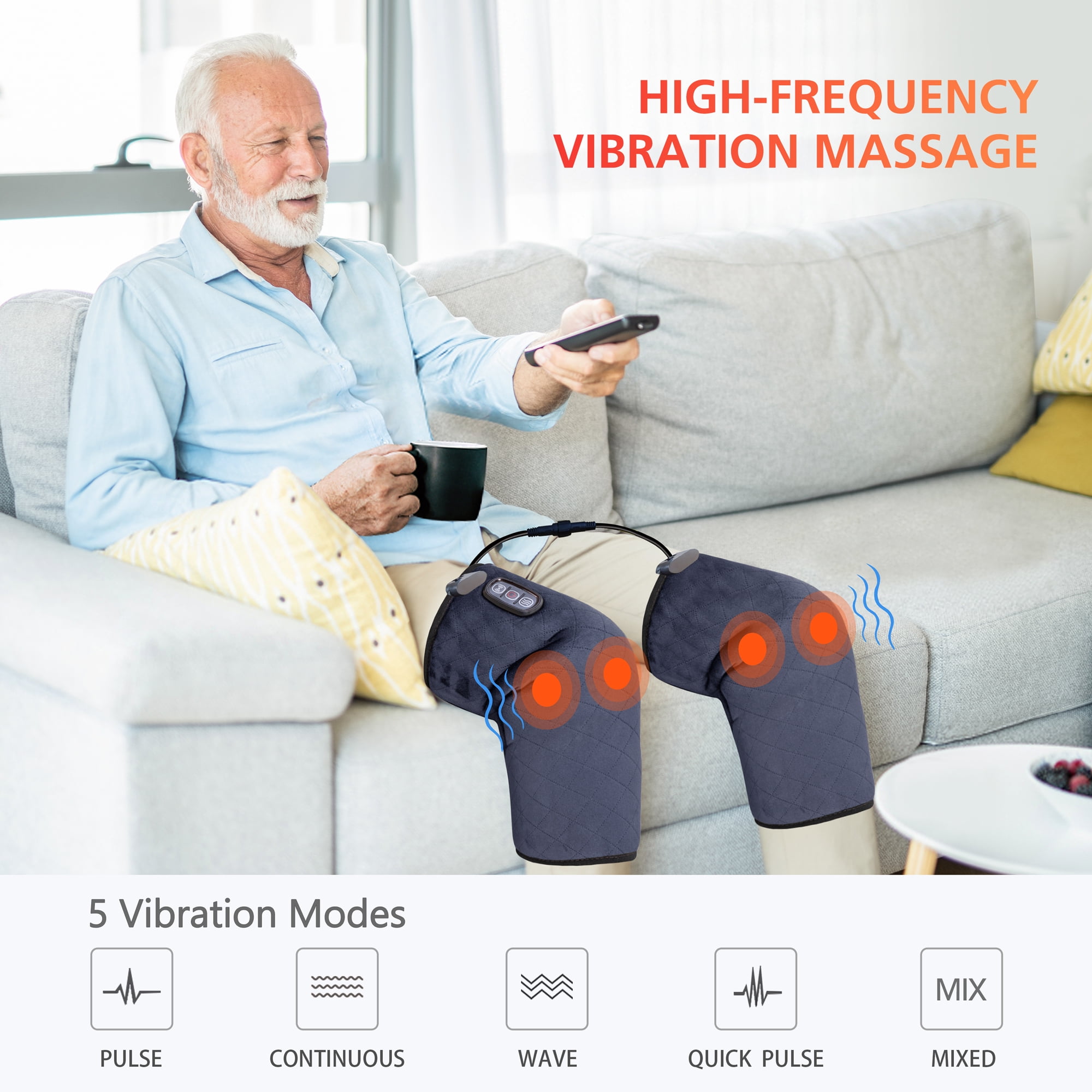 Comfheat USB Heated Knee Brace Wrap with Vibration Massage Knee Massager  for Joint Arthritis Pain Warm Compress Knee Heating Pad Adjustable