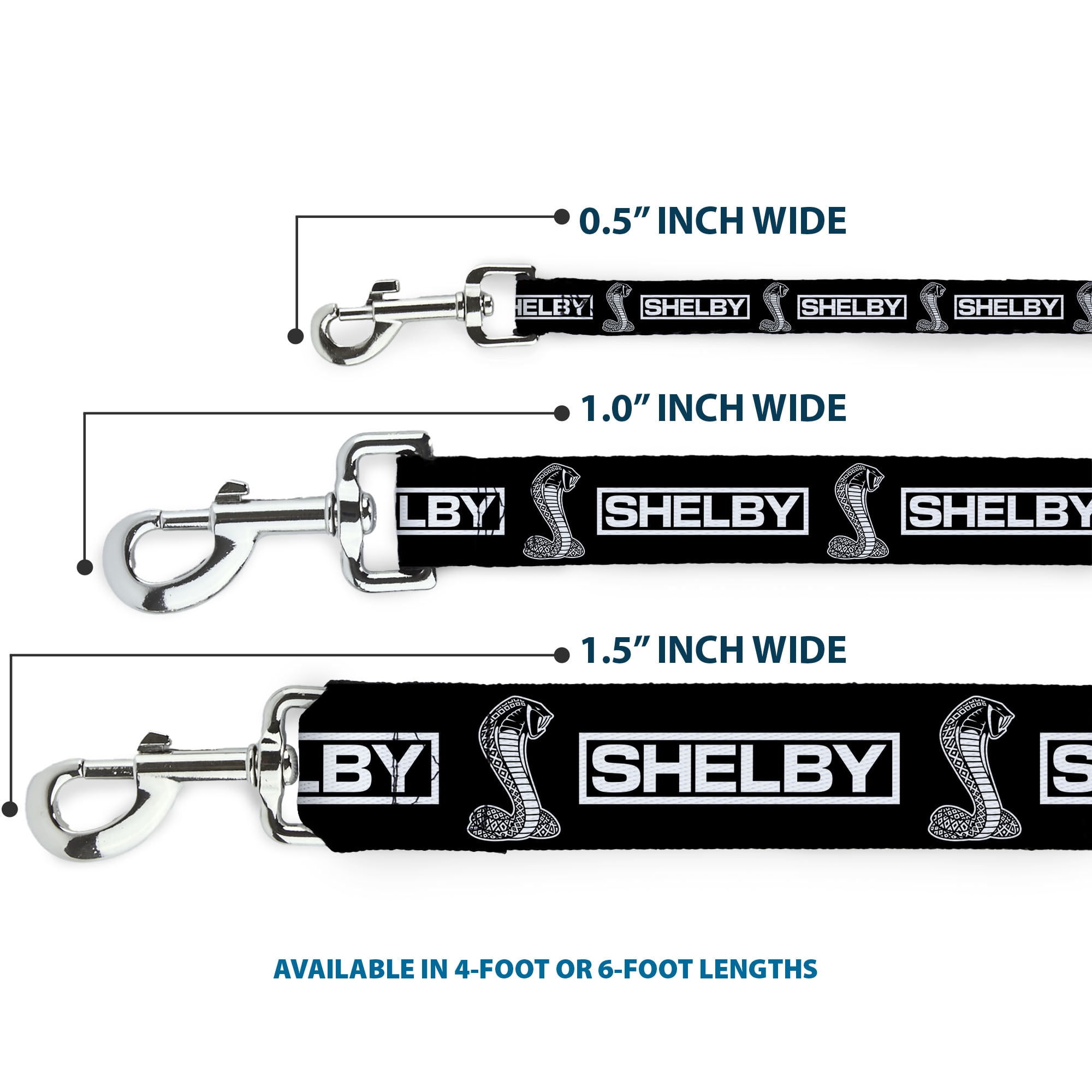 Carroll Shelby Pet Leash, Dog Leash, Shelby Box Logo and Super Snake Cobra Black White, 6 Feet Long 1.0 Inch Wide