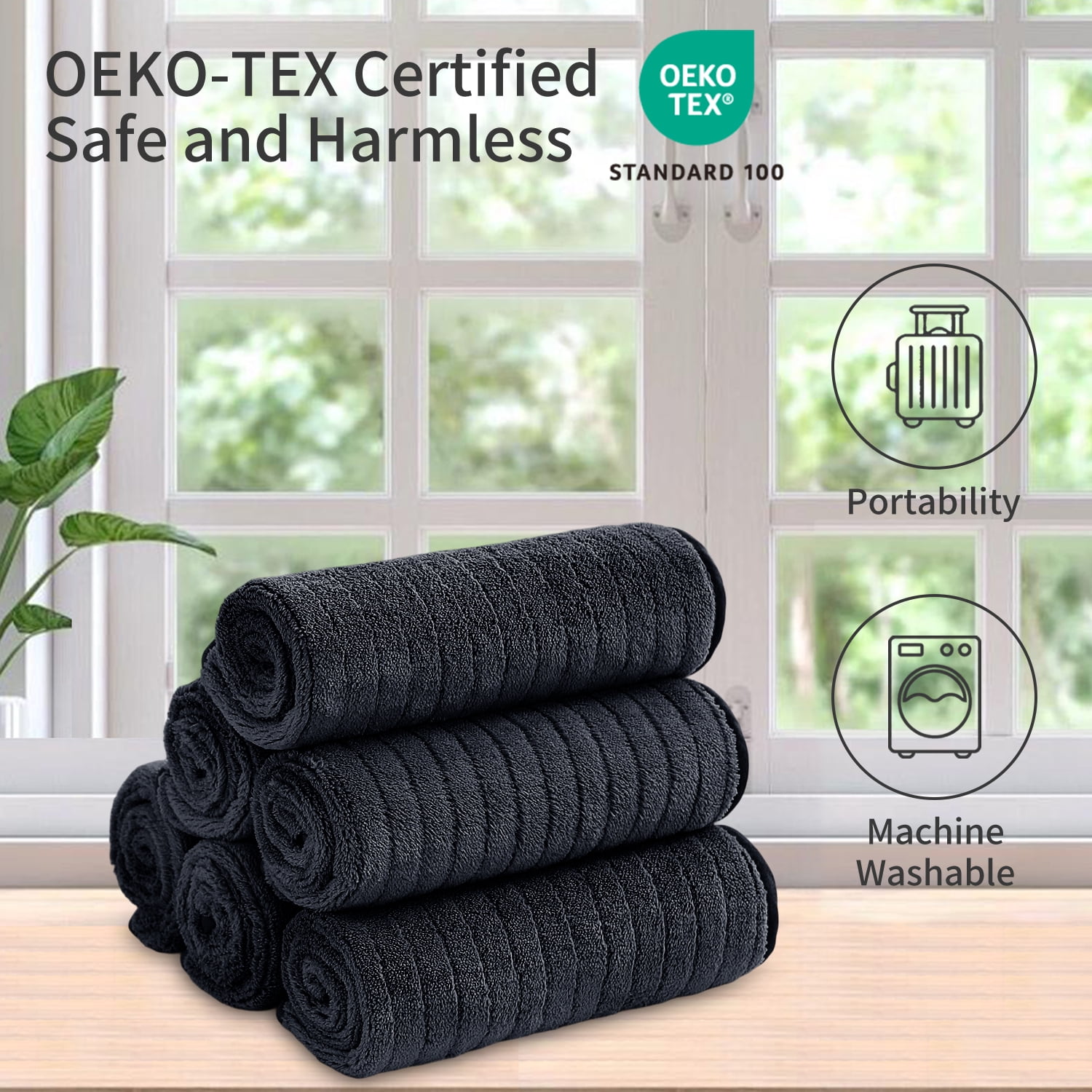 Jessy Home 24 Pack Black Stripe Washcloths for Bathroom 13x13 Inch Ultra Soft Hand Face Towels