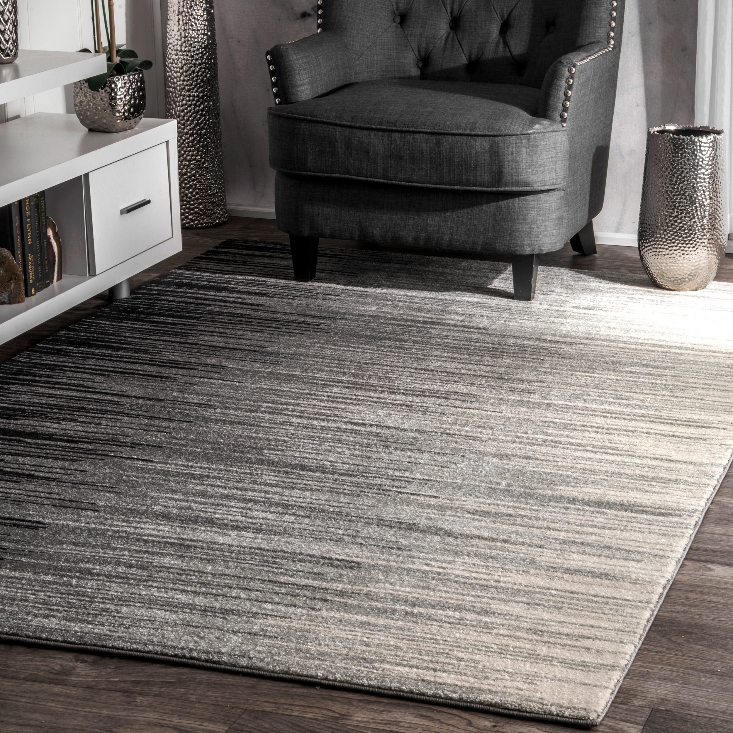 Nuloom Geometric Abstract Stripes Fancy Black Area Rug 9 X 12