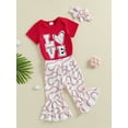 thumbnail image 3 of Bagilaanoe 3pcs Newborn Baby Girl Pants Set Letter Short Sleeve Romper Tops + Flare Trousers + Headband 3M 6M 12M 18M Infant Casual Clothes, 3 of 8