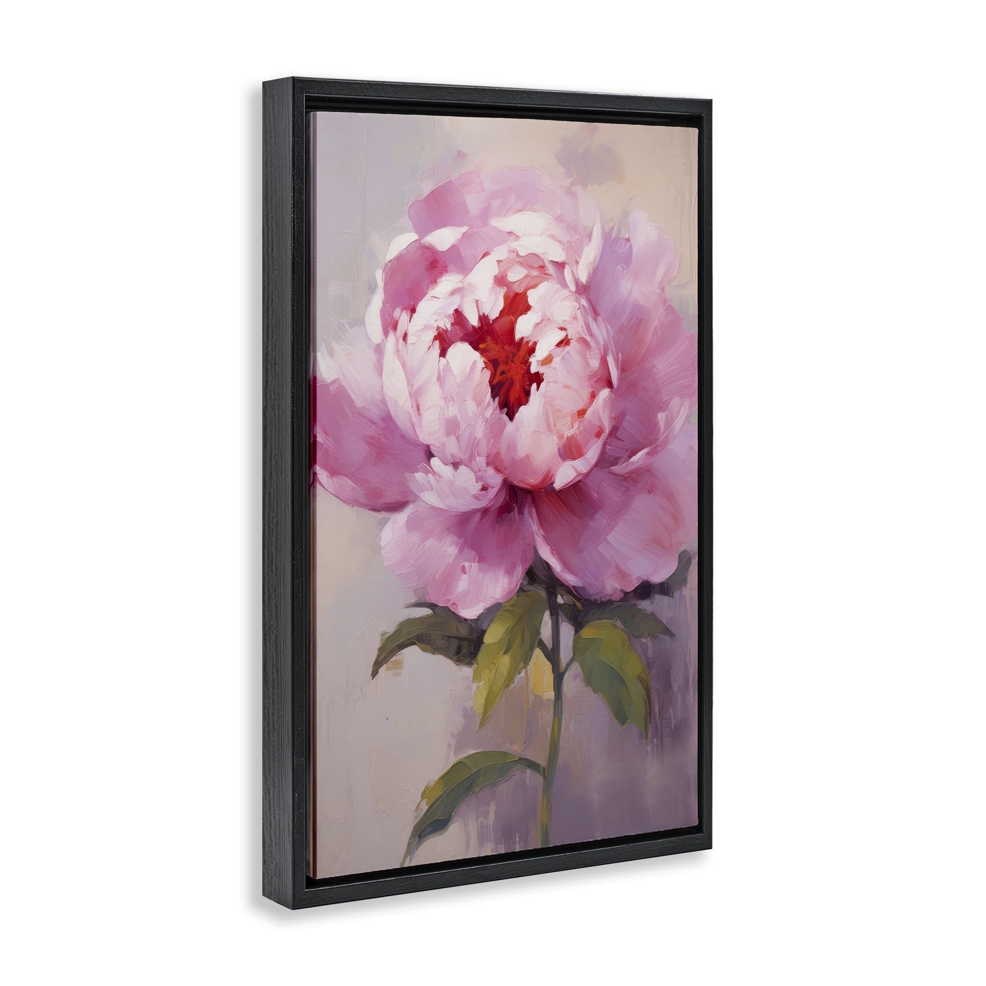Stupell Industries Blush Pink Peony Botanical & Floral Painting Black Floater Framed Art Print Wall Art, 17 x 25