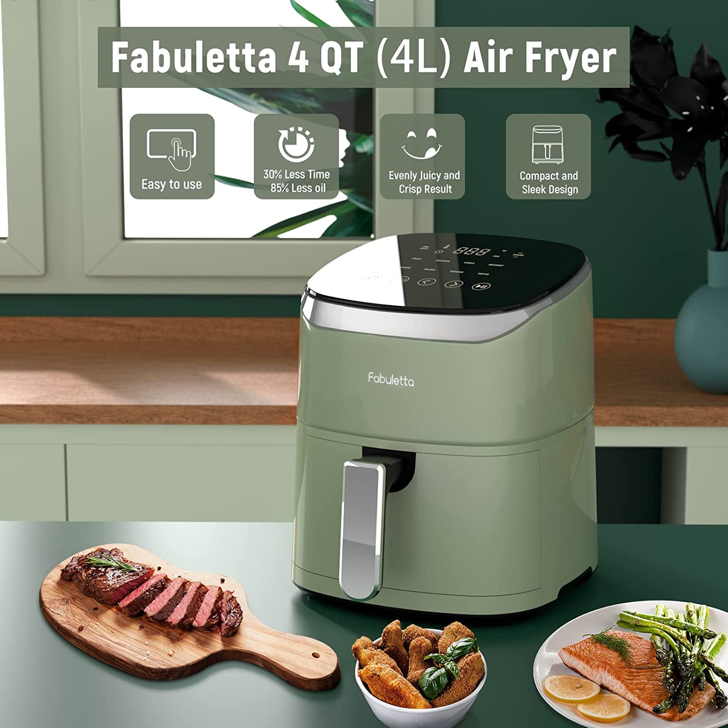  Air Fryers 4 Qt, Fabuletta 9 Cooking Functions Smart Air Fryers,  Shake Reminder, Powerful 1550W Electric Hot Air Fryer,Tempered Glass  Display, Dishwasher-Safe & Nonstick, Quiet (Black) : Home & Kitchen